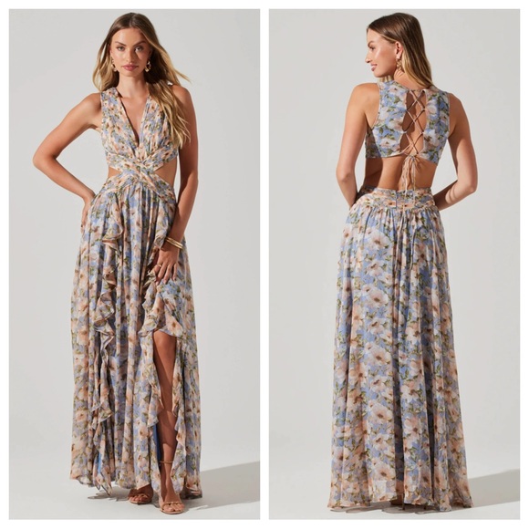 Astr Dresses & Skirts - ASTR THE LABEL Anthropologie Noya Strappy Back Iris Blue Blush Dress XS